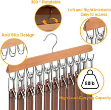 Load image into Gallery viewer, Belt Hanger with 20 Hooks/Max 60 Belts/Wooden Bra Hanger/360° Display/Non-Slip Belt Organizer/2 Pcs