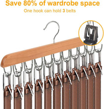 Load image into Gallery viewer, Belt Hanger with 20 Hooks/Max 60 Belts/Wooden Bra Hanger/360° Display/Non-Slip Belt Organizer/2 Pcs