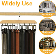 Load image into Gallery viewer, Belt Hanger with 20 Hooks/Max 60 Belts/Wooden Bra Hanger/360° Display/Non-Slip Belt Organizer/2 Pcs