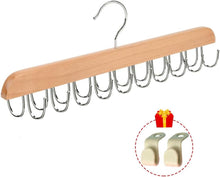 Load image into Gallery viewer, Belt Hanger with 20 Hooks/Max 60 Belts/Wooden Bra Hanger/360° Display/Non-Slip Belt Organizer/2 Pcs
