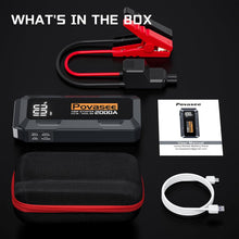 Load image into Gallery viewer, (Automotive) 5000A Jump Starter with Air Compressor/Portable Battery Jumper Starter with 150PSI Tire Inflator/12V Jump Box with LCD Display/Flashlight/Storage Case (2000A)