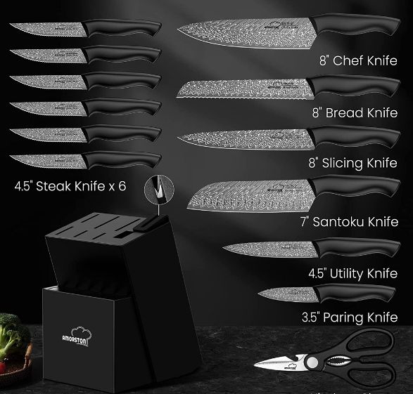  Amorston Knife Set, 15 Pieces Kitchen Knife Set with