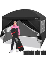 Load image into Gallery viewer, (Lawn & Garden) AIGOCANO Pop up Canopy Tent with 4 Sidewalls/10x10 Deluxe Dome Gazebo/Roller Bag/4 Sandbags/4 Ropes/8 Stakes(Black)