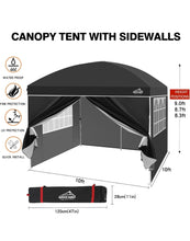 Load image into Gallery viewer, (Lawn & Garden) AIGOCANO Pop up Canopy Tent with 4 Sidewalls/10x10 Deluxe Dome Gazebo/Roller Bag/4 Sandbags/4 Ropes/8 Stakes(Black)