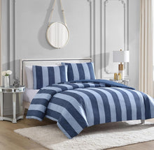 Load image into Gallery viewer, SOLD (Bedding) Juicy Couture Denim Stripe Full/Queen Comforter Set - 3-Piece Machine Washable Reversible Blue Bedding Comforter and Sham Set