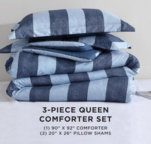 Load image into Gallery viewer, SOLD (Bedding) Juicy Couture Denim Stripe Full/Queen Comforter Set - 3-Piece Machine Washable Reversible Blue Bedding Comforter and Sham Set