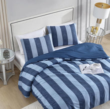 Load image into Gallery viewer, SOLD (Bedding) Juicy Couture Denim Stripe Full/Queen Comforter Set - 3-Piece Machine Washable Reversible Blue Bedding Comforter and Sham Set