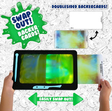 Load image into Gallery viewer, SOLD (Toys) DoodleJamz JellyBIGs/Supersized Sensory Gel Drawing Pad/Filled with Double The Squishy Gel/No-Mess/Non-Toxic/Travel-Ready/Unleash Larger-Than-Life Artistic Creations! (Yellow on Blue Gel)