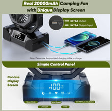 Load image into Gallery viewer, (Lawn & Garden) AUZONIMICS 3-In-1 Camping Fan/5 Speed/20000mAh/Cordless Rechargeable Portable/USB C/Battery Powered/LED Light, Display Screen
