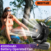 Load image into Gallery viewer, WESTTREE Battery Operated Large Airflow Fan/45000mAh/Rechargeable Cordless/360°Auto Oscillation & Timer/Quiet/Battery Powered/Portable with RGBW Lights