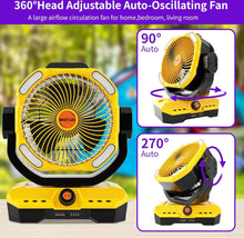 Load image into Gallery viewer, WESTTREE Battery Operated Large Airflow Fan/45000mAh/Rechargeable Cordless/360°Auto Oscillation & Timer/Quiet/Battery Powered/Portable with RGBW Lights