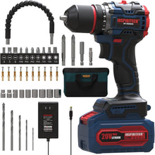 Load image into Gallery viewer, (Household) INSPIRITECH 20V Cordless Drill Set/Brushless Power Drill Set with 3.0Ah Battery and Charger/3.8-Inch Metal Chuck Electric Drill Driver/22 Torque Setting/Drill-Driver Bits and Tool Bag Included