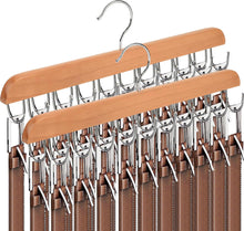 Load image into Gallery viewer, Belt Hanger with 20 Hooks/Max 60 Belts/Wooden Bra Hanger/360° Display/Non-Slip Belt Organizer/2 Pcs
