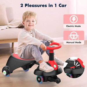 (Toys) Electric Wiggle Car/ANPABO 2 in 1 Wiggle Car Ride on Toy with Pedal/Adjustable Length/Light Up Wheels/Rechargeable Battery/Anti-Rollover Structure/Swing Car with Music for Kids 3 Years and Up