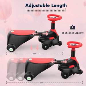 (Toys) Electric Wiggle Car/ANPABO 2 in 1 Wiggle Car Ride on Toy with Pedal/Adjustable Length/Light Up Wheels/Rechargeable Battery/Anti-Rollover Structure/Swing Car with Music for Kids 3 Years and Up