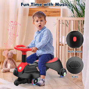 (Toys) Electric Wiggle Car/ANPABO 2 in 1 Wiggle Car Ride on Toy with Pedal/Adjustable Length/Light Up Wheels/Rechargeable Battery/Anti-Rollover Structure/Swing Car with Music for Kids 3 Years and Up
