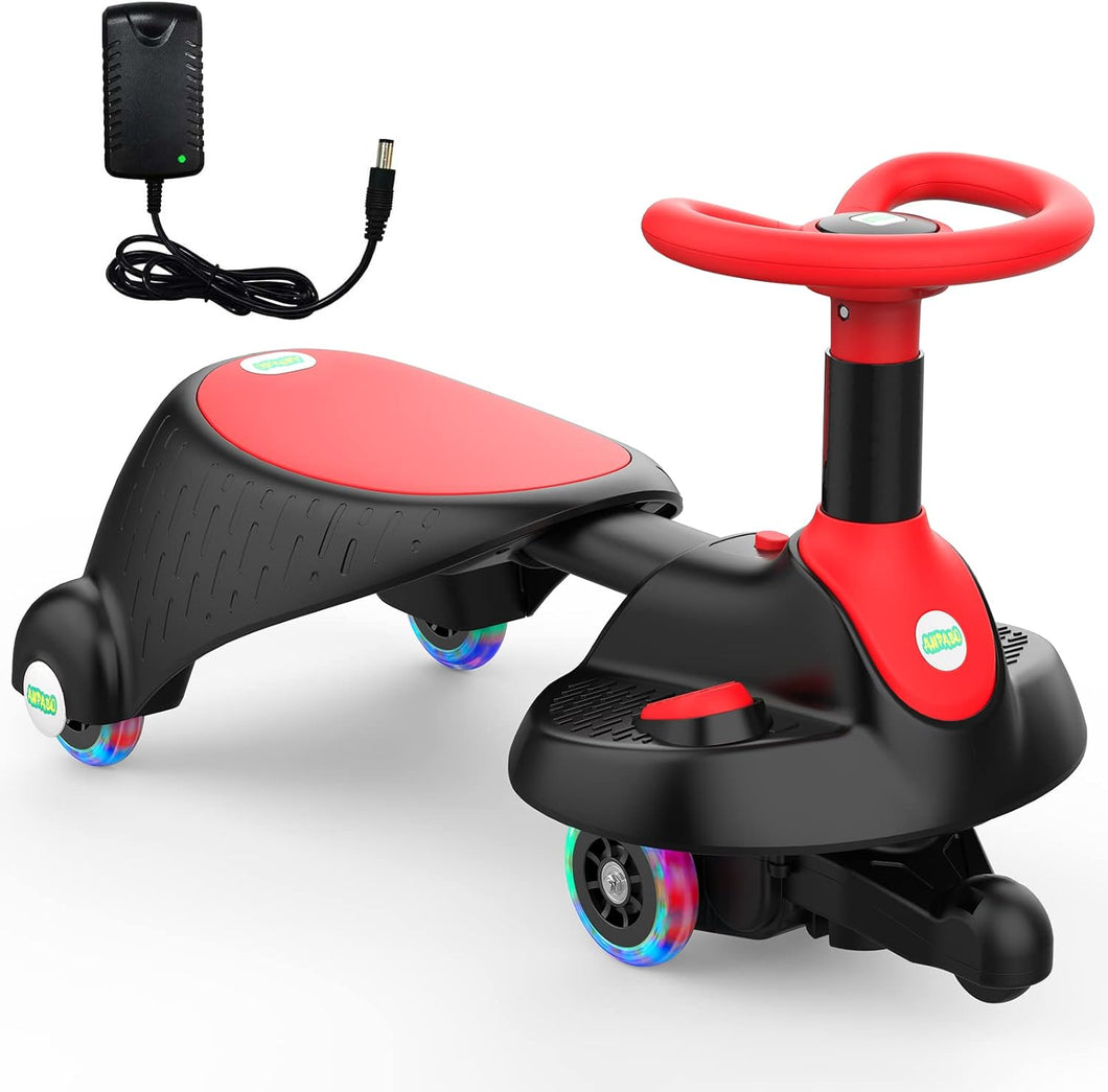 (Toys) Electric Wiggle Car/ANPABO 2 in 1 Wiggle Car Ride on Toy with Pedal/Adjustable Length/Light Up Wheels/Rechargeable Battery/Anti-Rollover Structure/Swing Car with Music for Kids 3 Years and Up
