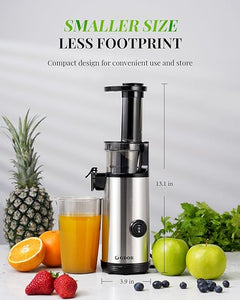 (Household) GDOR Compact Juicer Machines/Cold Press Juicer for Fruits & Vegetables/60NM DC Motor/Low Noise/20 Oz Juice Cup/Easy to Clean/BPA-free