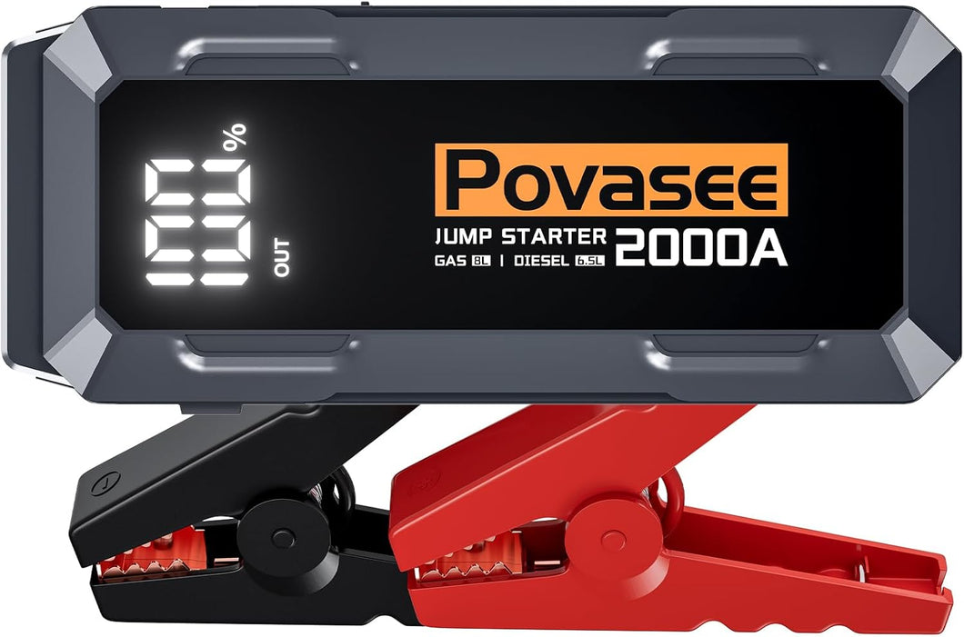 (Automotive) 5000A Jump Starter with Air Compressor/Portable Battery Jumper Starter with 150PSI Tire Inflator/12V Jump Box with LCD Display/Flashlight/Storage Case (2000A)