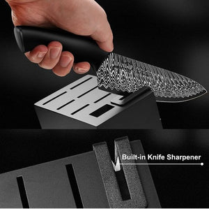 Knife Set, 15 Pieces German Stainless Steel Kitchen Knife Block Set 