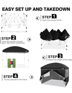 (Lawn & Garden) AIGOCANO Pop up Canopy Tent with 4 Sidewalls/10x10 Deluxe Dome Gazebo/Roller Bag/4 Sandbags/4 Ropes/8 Stakes(Black)