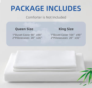 SOLD (Bedding) Levoo 100% Bamboo Duvet Cover/Queen Size Cooling Duvet Cover for Hot Sleepers/400 Thread Count/Soft Silky/3Pcs Comforter Cover Set with 1 Duvet Cover and 2 Pillowcases/No Insert (Queen, White)