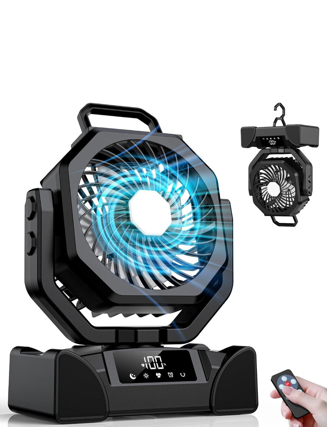 (Lawn & Garden) AUZONIMICS 3-In-1 Camping Fan/5 Speed/20000mAh/Cordless Rechargeable Portable/USB C/Battery Powered/LED Light, Display Screen