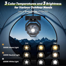 Load image into Gallery viewer, (Lawn &amp; Garden) AUZONIMICS 3-In-1 Camping Fan/5 Speed/20000mAh/Cordless Rechargeable Portable/USB C/Battery Powered/LED Light, Display Screen
