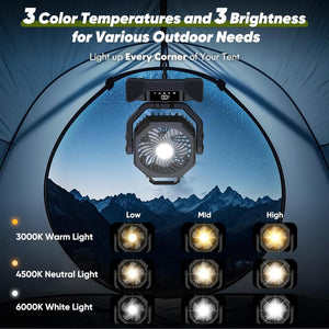 (Lawn & Garden) AUZONIMICS 3-In-1 Camping Fan/5 Speed/20000mAh/Cordless Rechargeable Portable/USB C/Battery Powered/LED Light, Display Screen