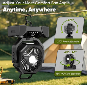 (Lawn & Garden) AUZONIMICS 3-In-1 Camping Fan/5 Speed/20000mAh/Cordless Rechargeable Portable/USB C/Battery Powered/LED Light, Display Screen