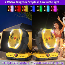 Load image into Gallery viewer, WESTTREE Battery Operated Large Airflow Fan/45000mAh/Rechargeable Cordless/360°Auto Oscillation &amp; Timer/Quiet/Battery Powered/Portable with RGBW Lights
