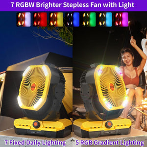 WESTTREE Battery Operated Large Airflow Fan/45000mAh/Rechargeable Cordless/360°Auto Oscillation & Timer/Quiet/Battery Powered/Portable with RGBW Lights