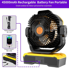 WESTTREE Battery Operated Large Airflow Fan/45000mAh/Rechargeable Cordless/360°Auto Oscillation & Timer/Quiet/Battery Powered/Portable with RGBW Lights
