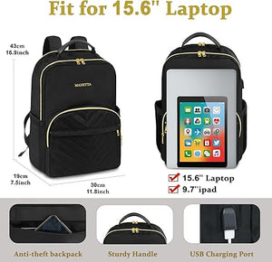 (School) MANETTA Bookbag for Women/RFID Pocket/USB Charging Port for 15.6 Inch Computer/Casual Daypack for College or Office