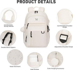 (School) KROSIAS Backpack for Teens Girls-Women/Cute Preppy Aesthetic Bookbag/Large 15.6 Inch/ Laptop Bag for Travel/Black