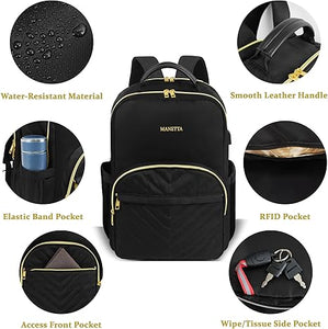 (School) MANETTA Bookbag for Women/RFID Pocket/USB Charging Port for 15.6 Inch Computer/Casual Daypack for College or Office