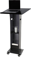Load image into Gallery viewer, (Household/Office) Professional Presentation Podium/Acrylic Pulpit Stand/47&quot; Clear Black Rolling Podium Stand with Storage Shelf/Classroom, Weddings, Conference, Concert
