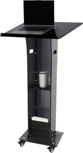 (Household/Office) Professional Presentation Podium/Acrylic Pulpit Stand/47" Clear Black Rolling Podium Stand with Storage Shelf/Classroom, Weddings, Conference, Concert