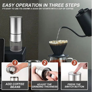 (Household) Portable Electric Burr Coffee Grinder/Compact/Automatic/Multi Grind Settings/USB Rechargeable/Cleaning Brush Included