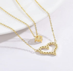 (Jewelry) BUREI Layered Gold Heart Necklace/14K Gold Plated Heart Pendant Necklace/Women
