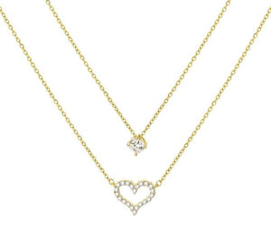 (Jewelry) BUREI Layered Gold Heart Necklace/14K Gold Plated Heart Pendant Necklace/Women