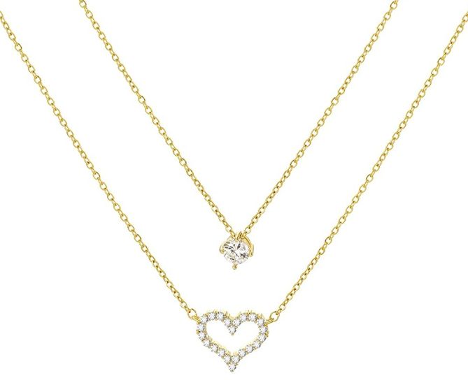 (Jewelry) BUREI Layered Gold Heart Necklace/14K Gold Plated Heart Pendant Necklace/Women